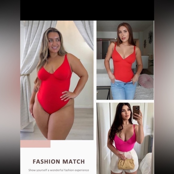 FeelinGirl Women Tummy Control Body Suit Deep V Neck Thong Body Shaper NWT M - Picture 4 of 11